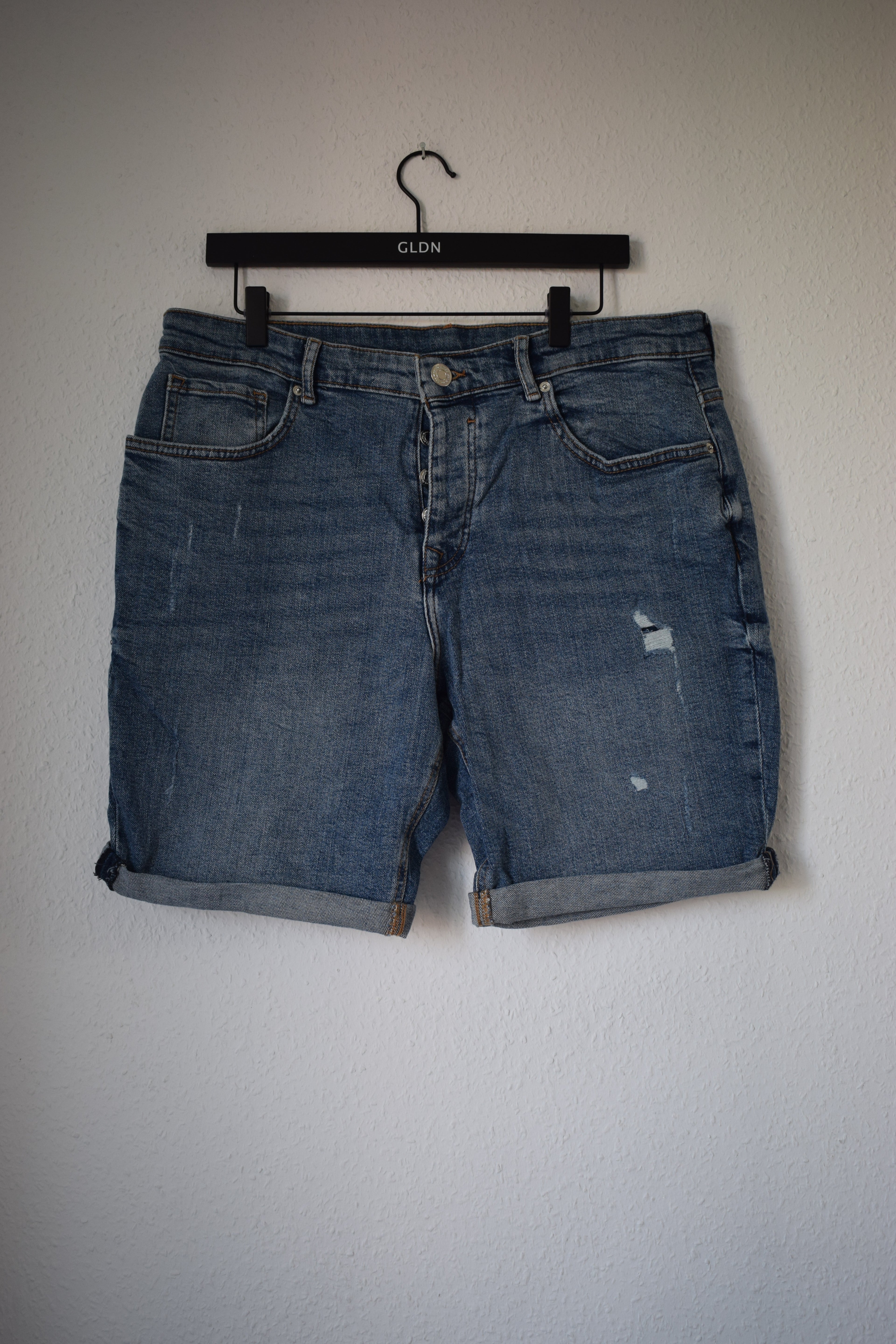 Blue Distressed Denim Shorts