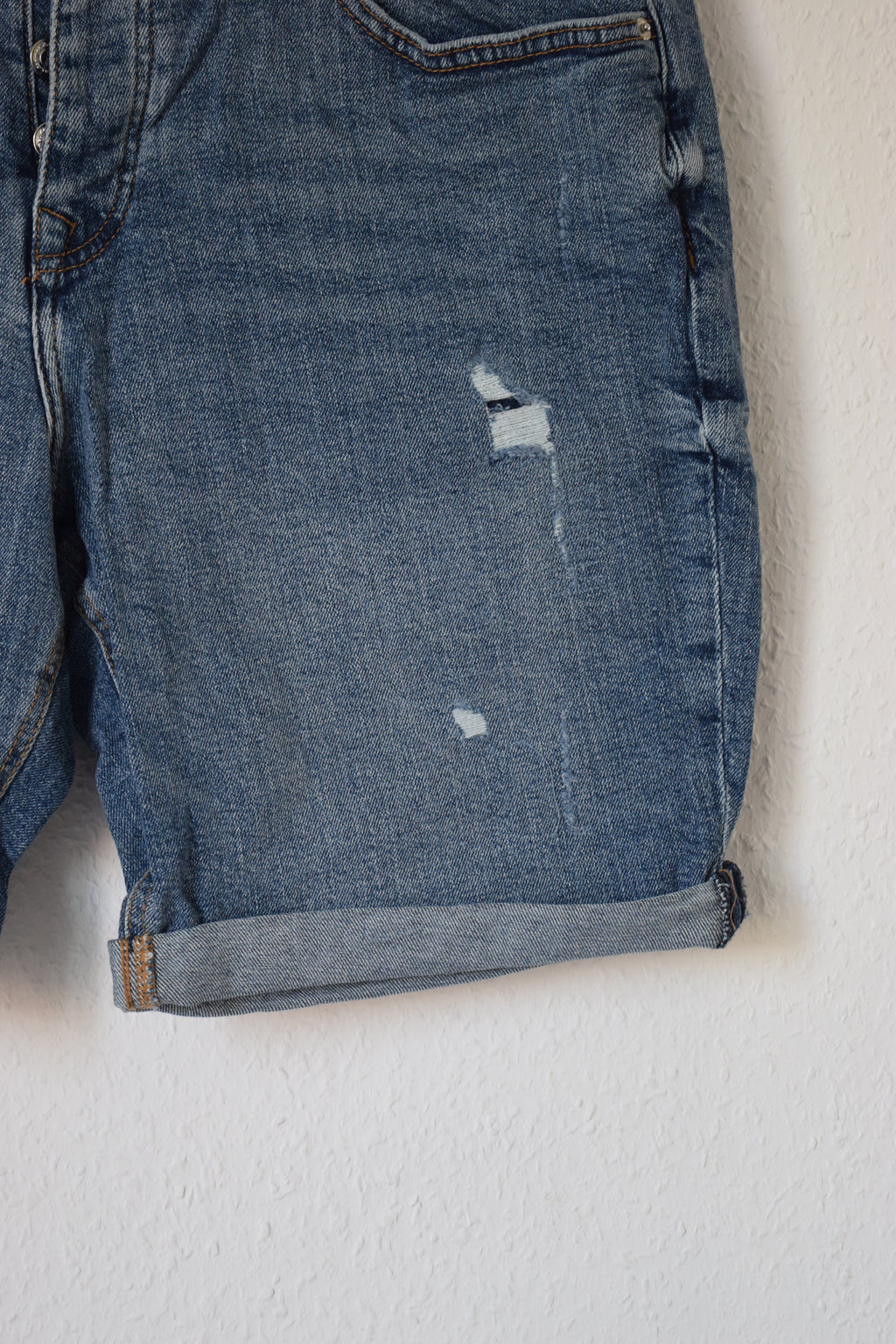 Blue Distressed Denim Shorts