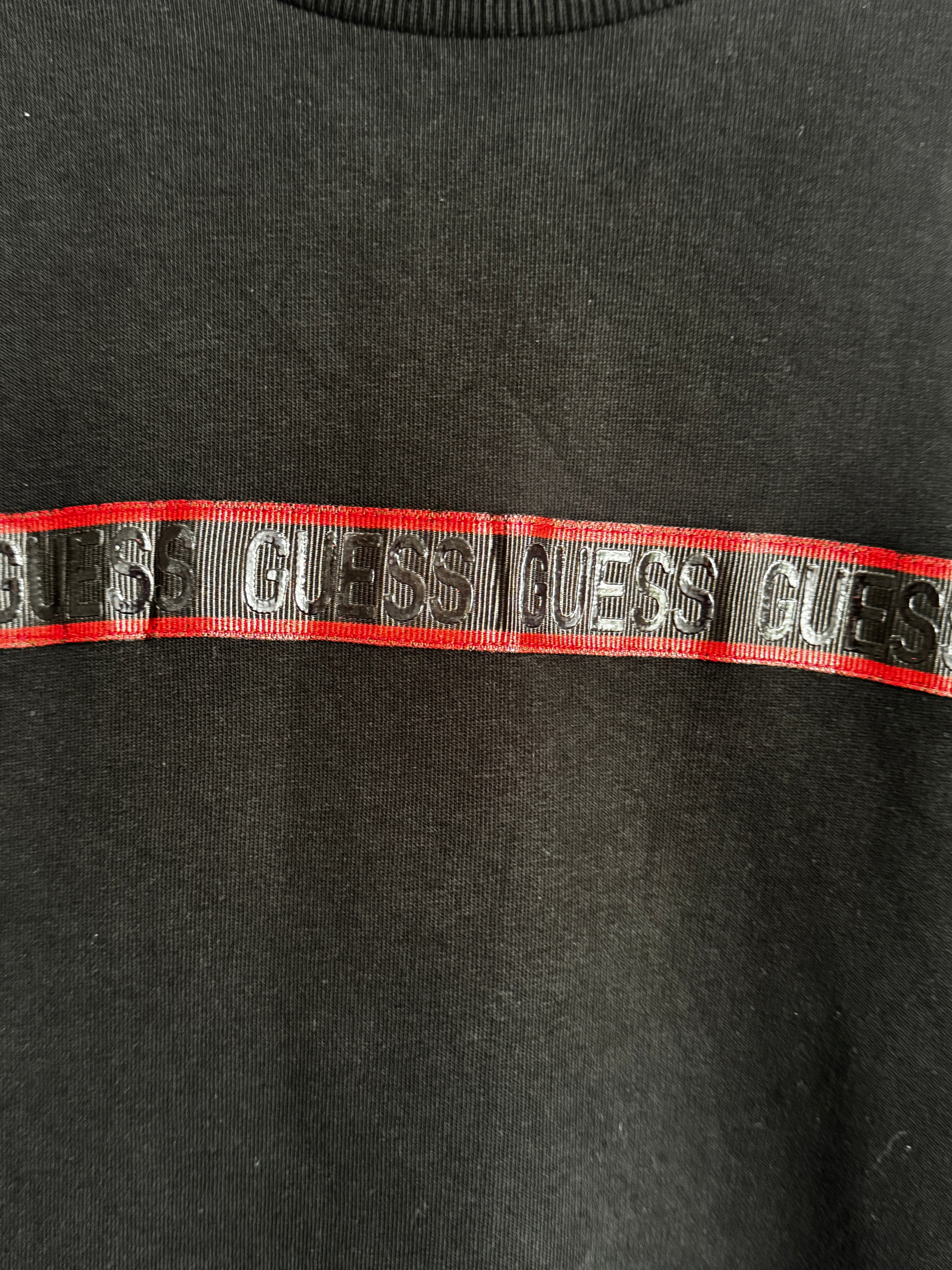 GUESS Los Angeles Black Sweatshirt with Red Logo Stripe, Size L