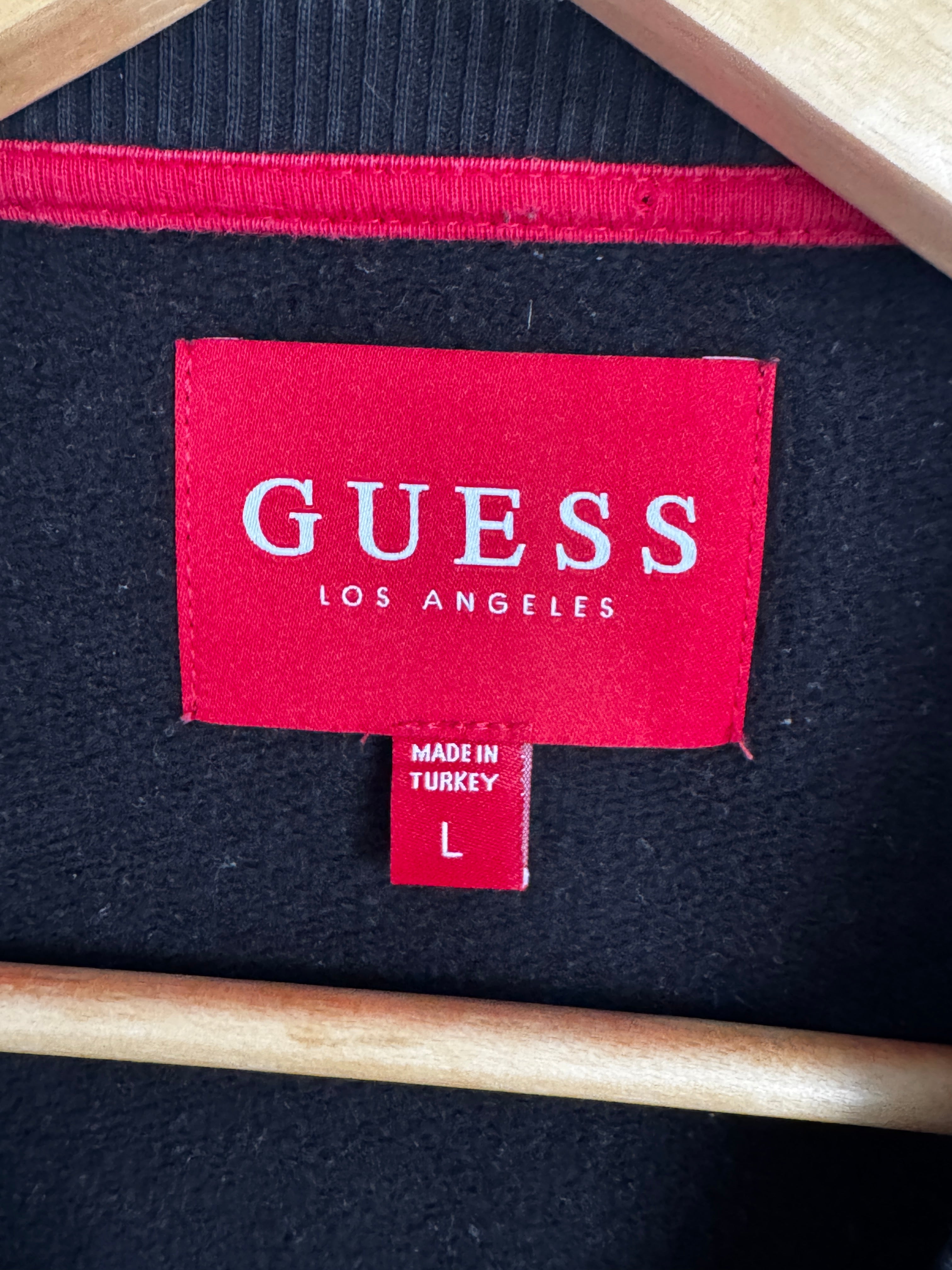 GUESS Los Angeles Black Sweatshirt with Red Logo Stripe, Size L